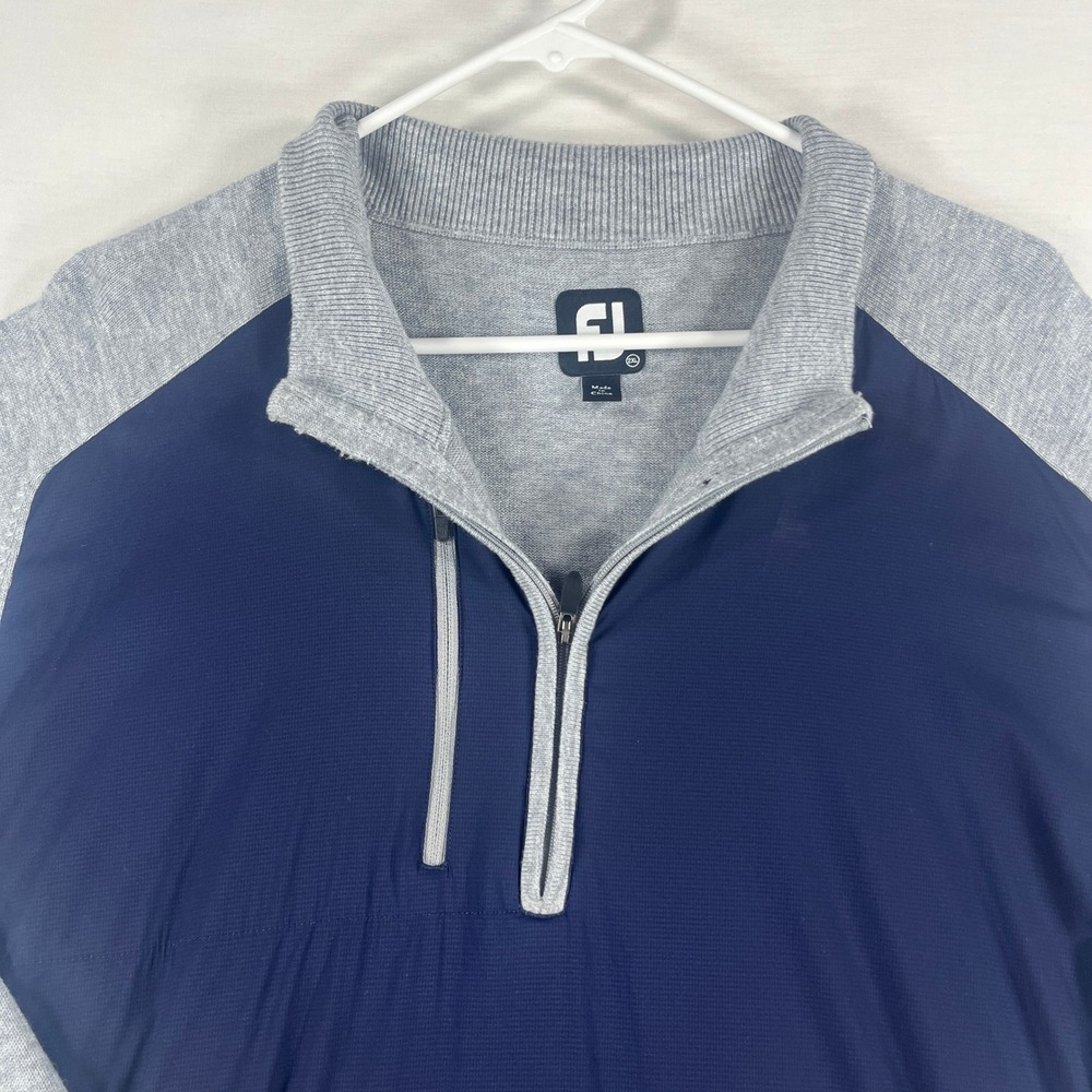 FootJoy Mens 2XL Hybrid Quarter Zip Pullover Navy Grey Wool Blend Golf Sweater